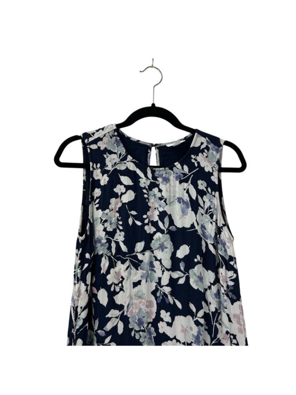 J. Jill Sleeveless Maxi Dress Womens M Navy Blue Floral Crewneck 100% Rayon - Picture 13 of 16